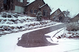 A radiant heated driveway in operation.