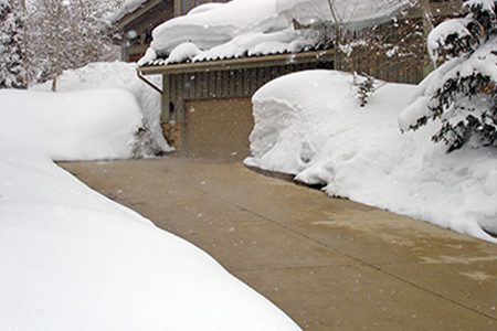 A heated driveway during a mountain snowstorm.