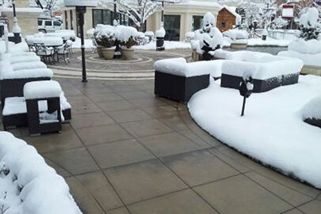 Heated walkways at an outdoor mall.