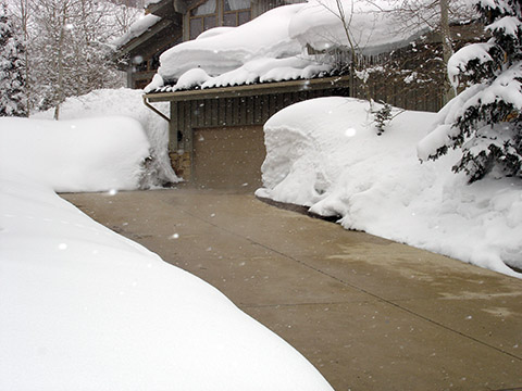 An automated heated driveway after a mountain snowstorm.